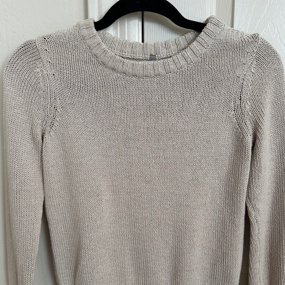 Brochu Walker Cotton Linen Ribbed Crewneck Sweater Back Seam Beige XS - Picture 2 of 7